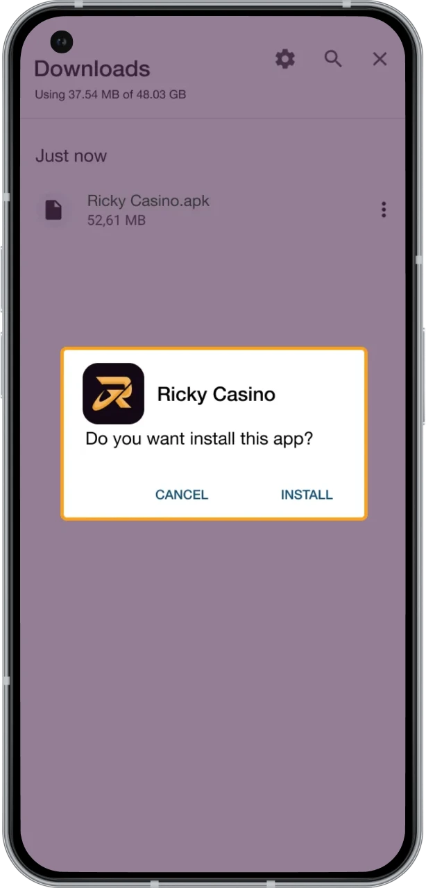 Start the Ricky Casino APK setup and wait for installation to complete.