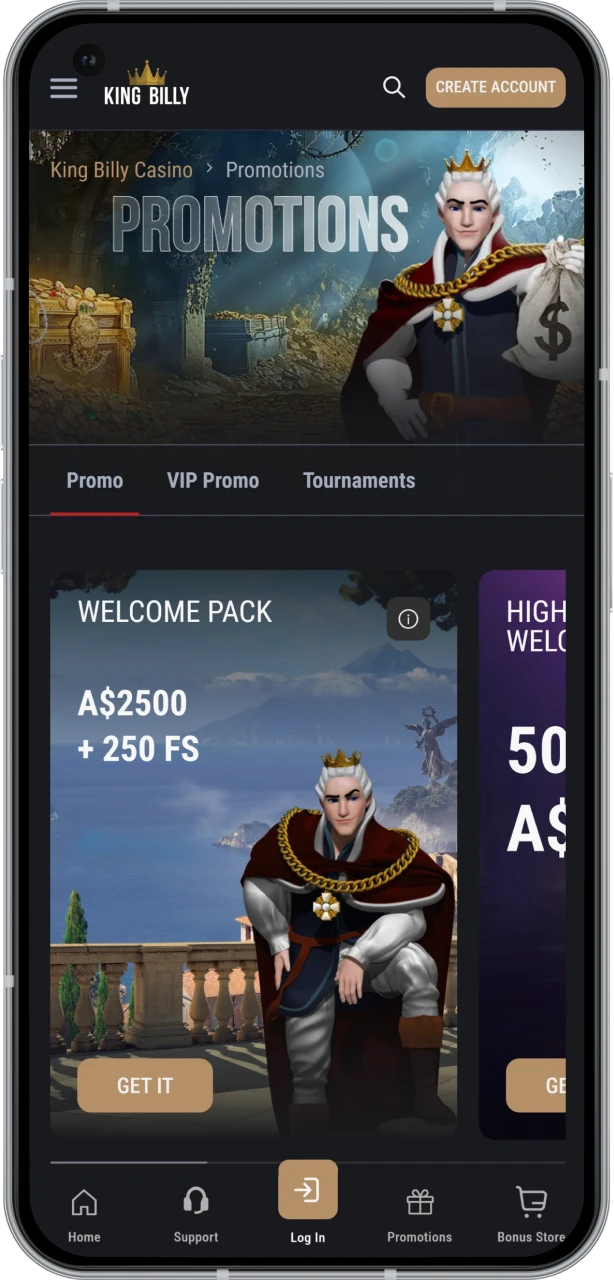 King Billy offers a wide range of promotions and bonuses.