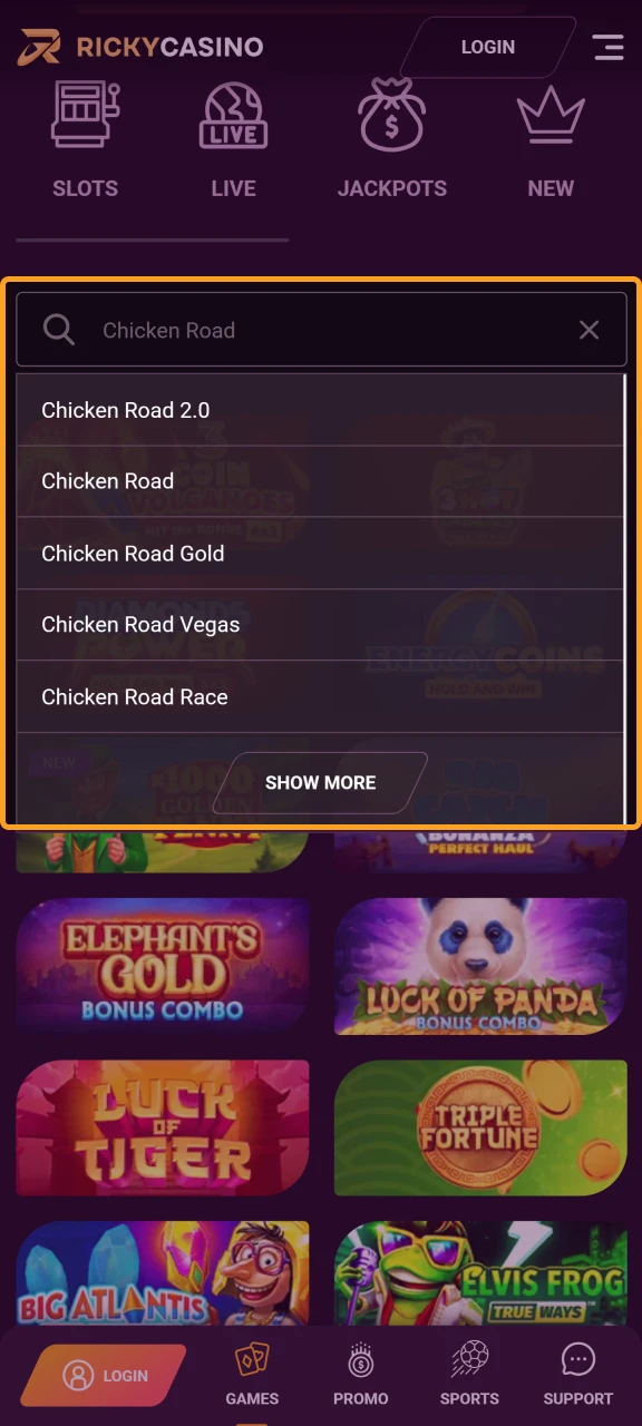 Search for Chicken Road and open the game.
