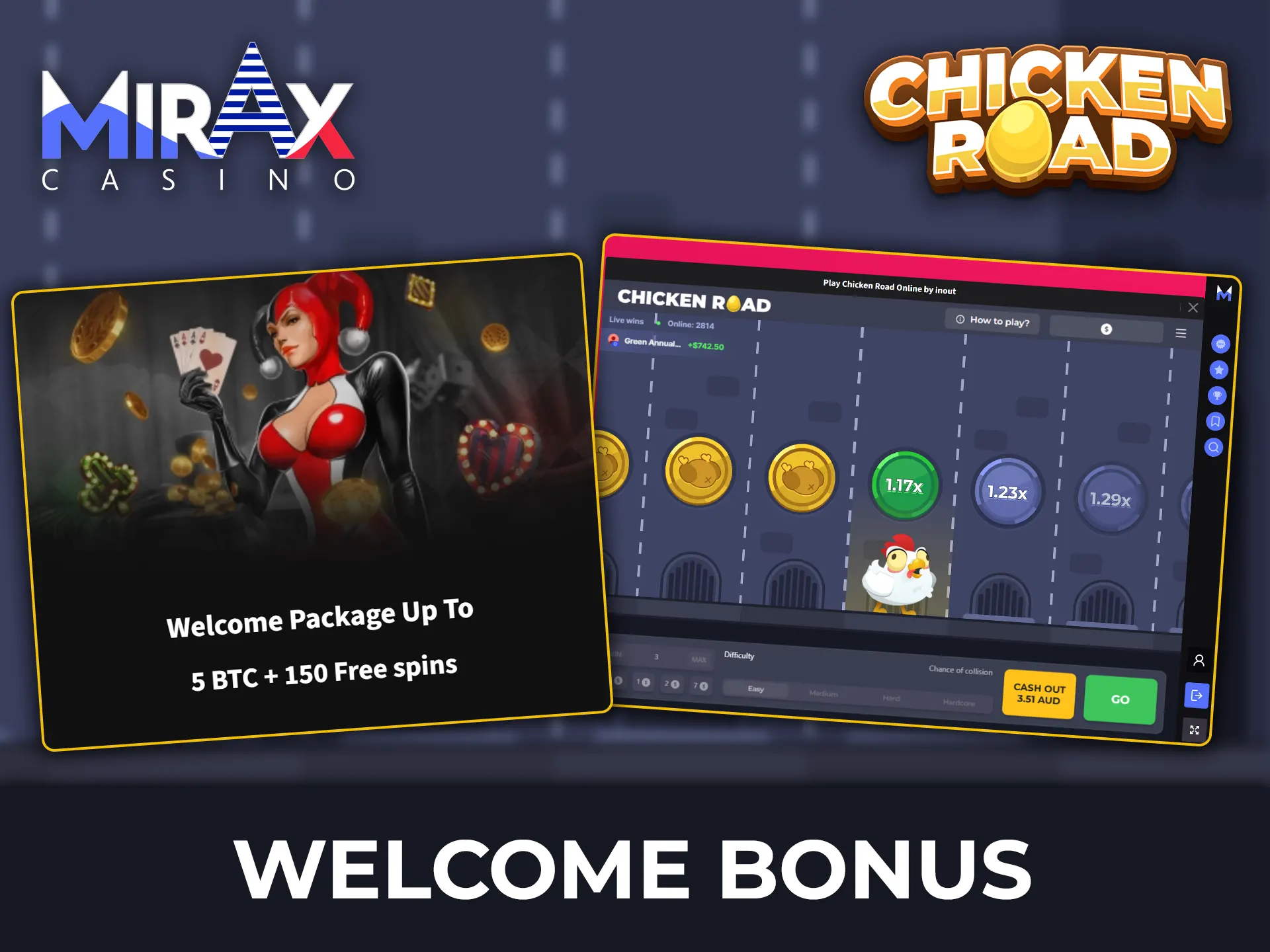 Find out how to get the Mirax Casino welcome package for playing Chicken Road.
