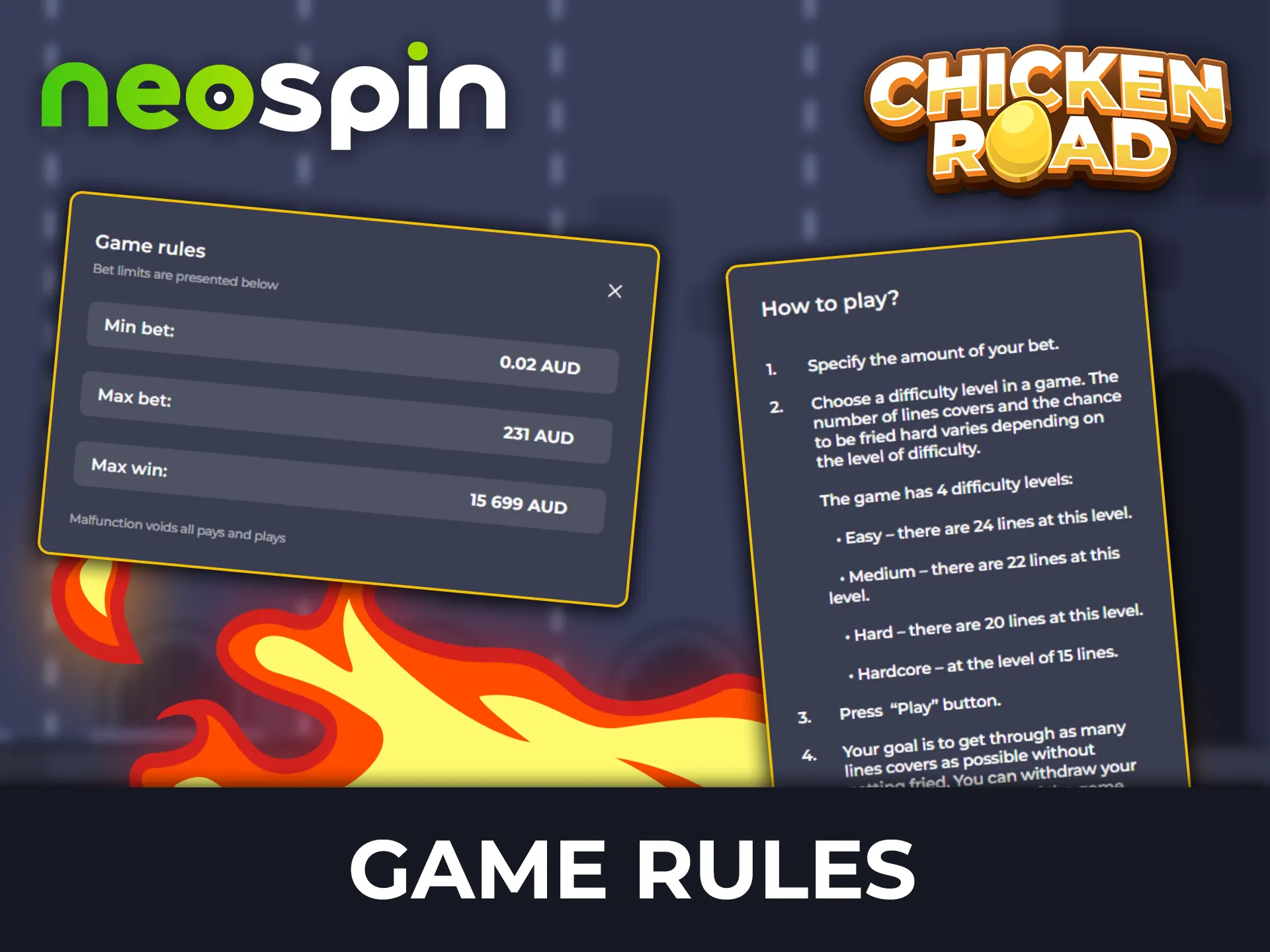 Read the detailed guide to the rules of Chicken Road on Neospin.
