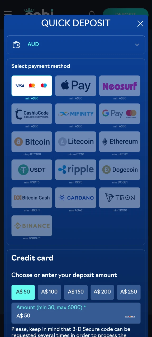 Oshi Casino offers a wide range of deposit methods.