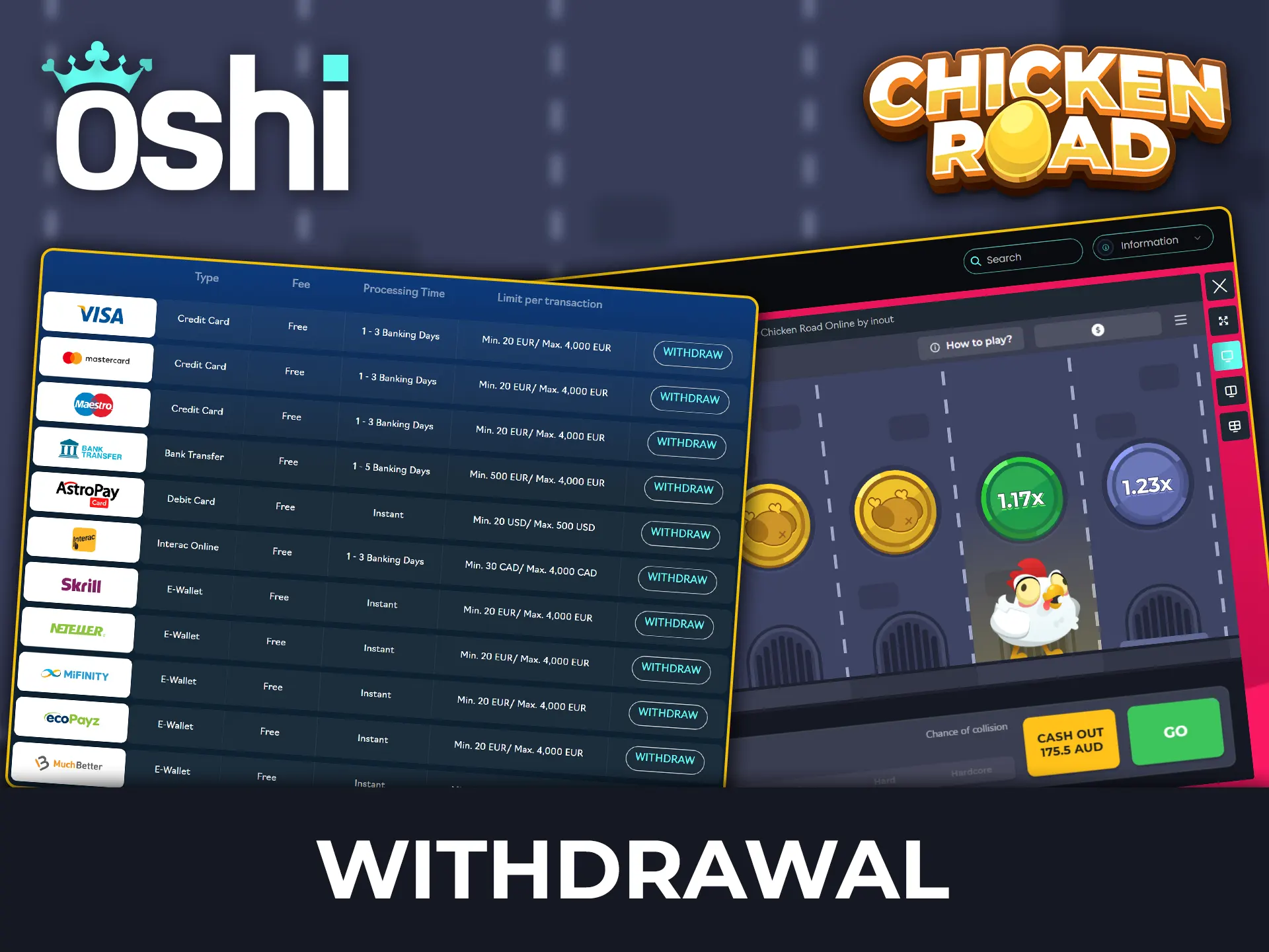 Find out how to effectively withdraw your winnings from Chicken Road at Oshi Casino.