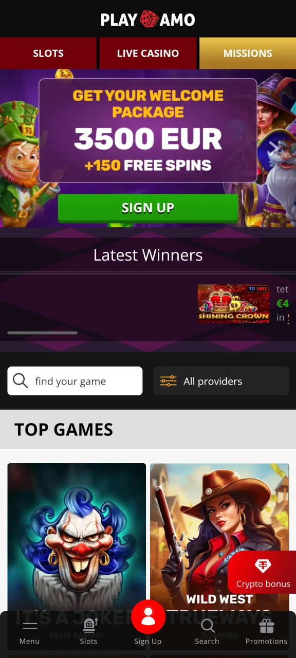 Start by opening the Playamo website on your device.