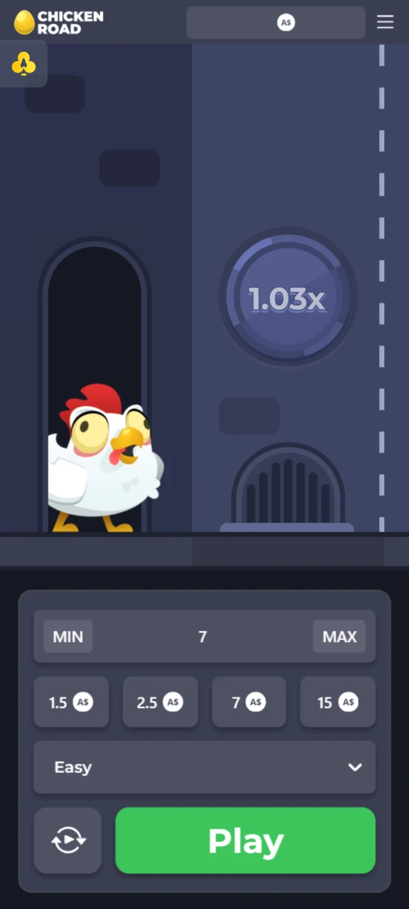 Place a bet and click play in the Chicken Road game at Rocket Play.