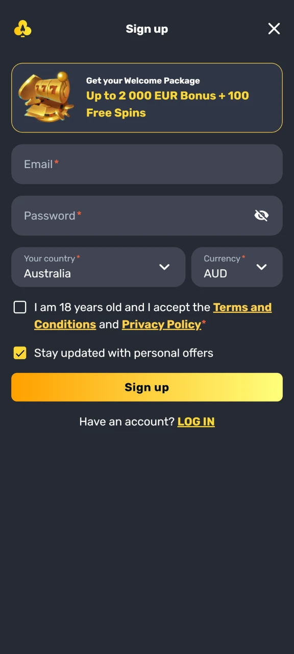 Go to the Rocket Play registration form and create an account.