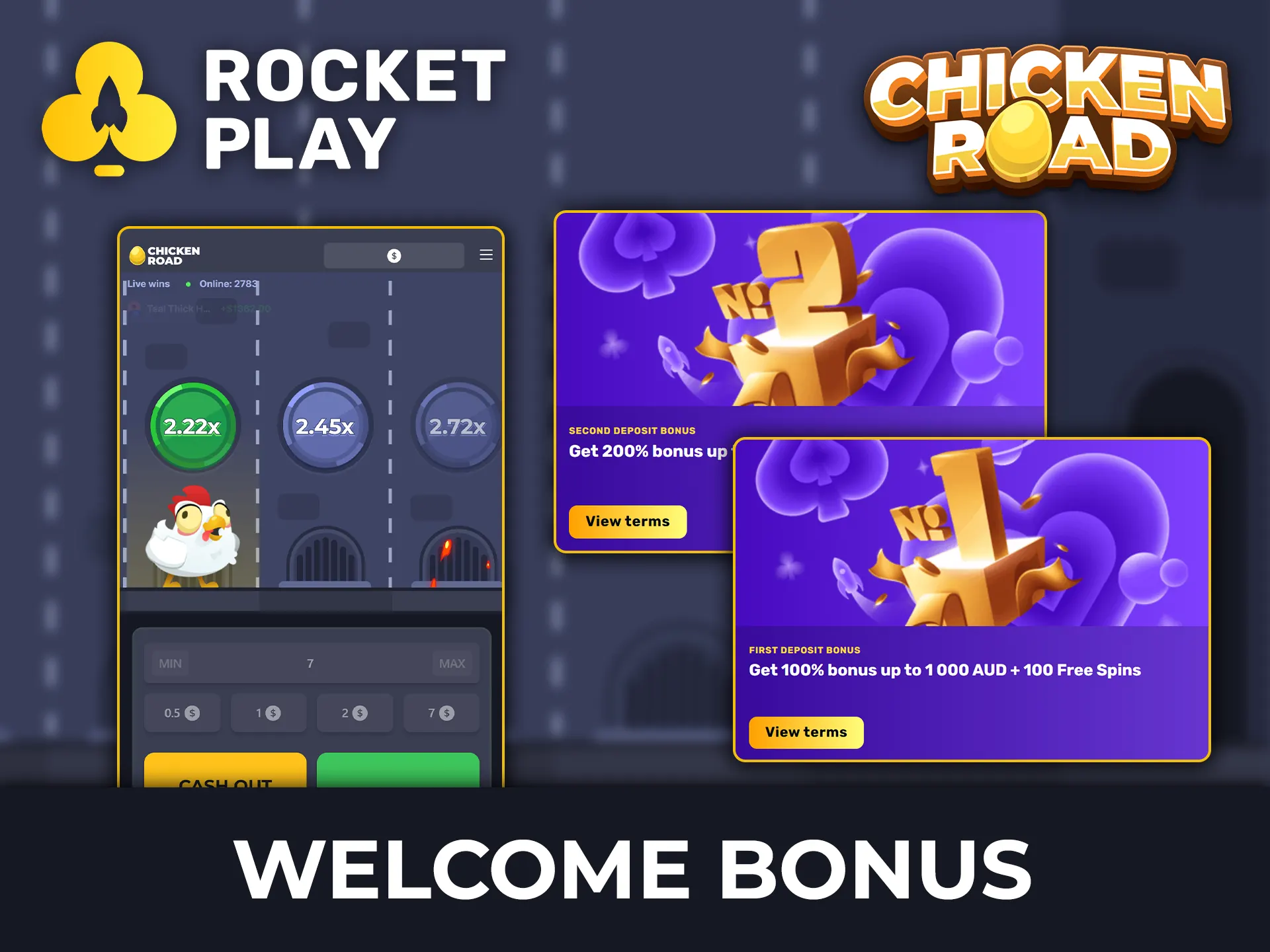 Check out how to claim your Rocket Play welcome bonus for your first bets on Chicken Road.